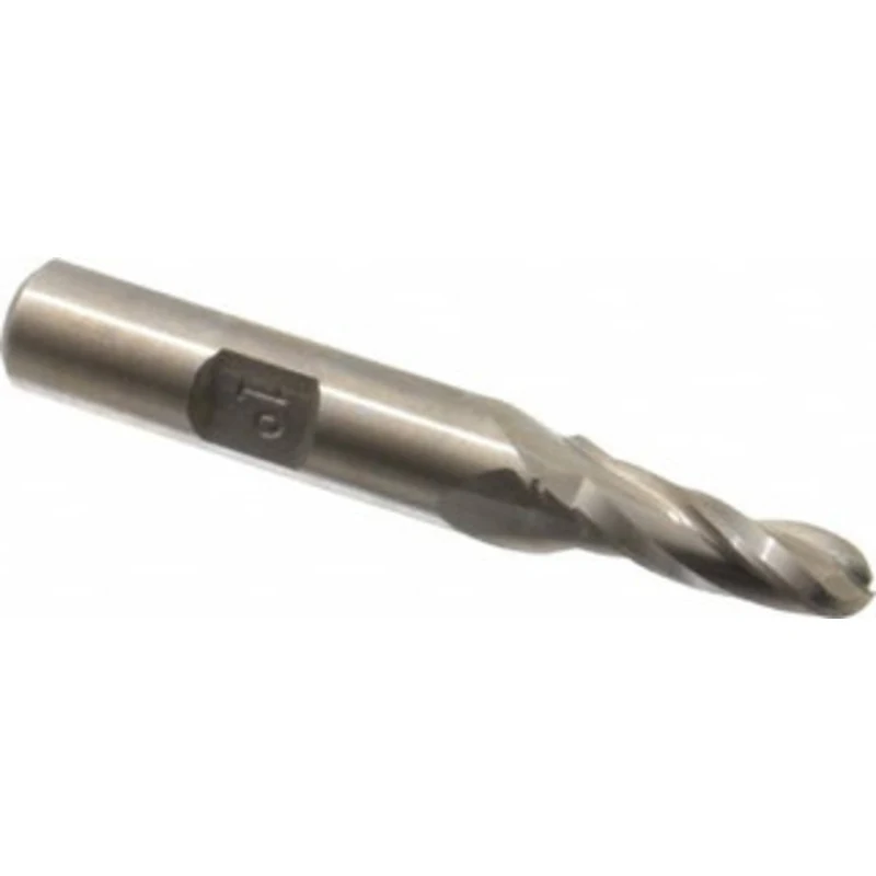 Made in USA 1 per Side 1/4 Small End Diam 3/4 LOC 3-Flute High Speed Steel Tapered Ball End Mill 3/8 Shank Diam, 2-1/...